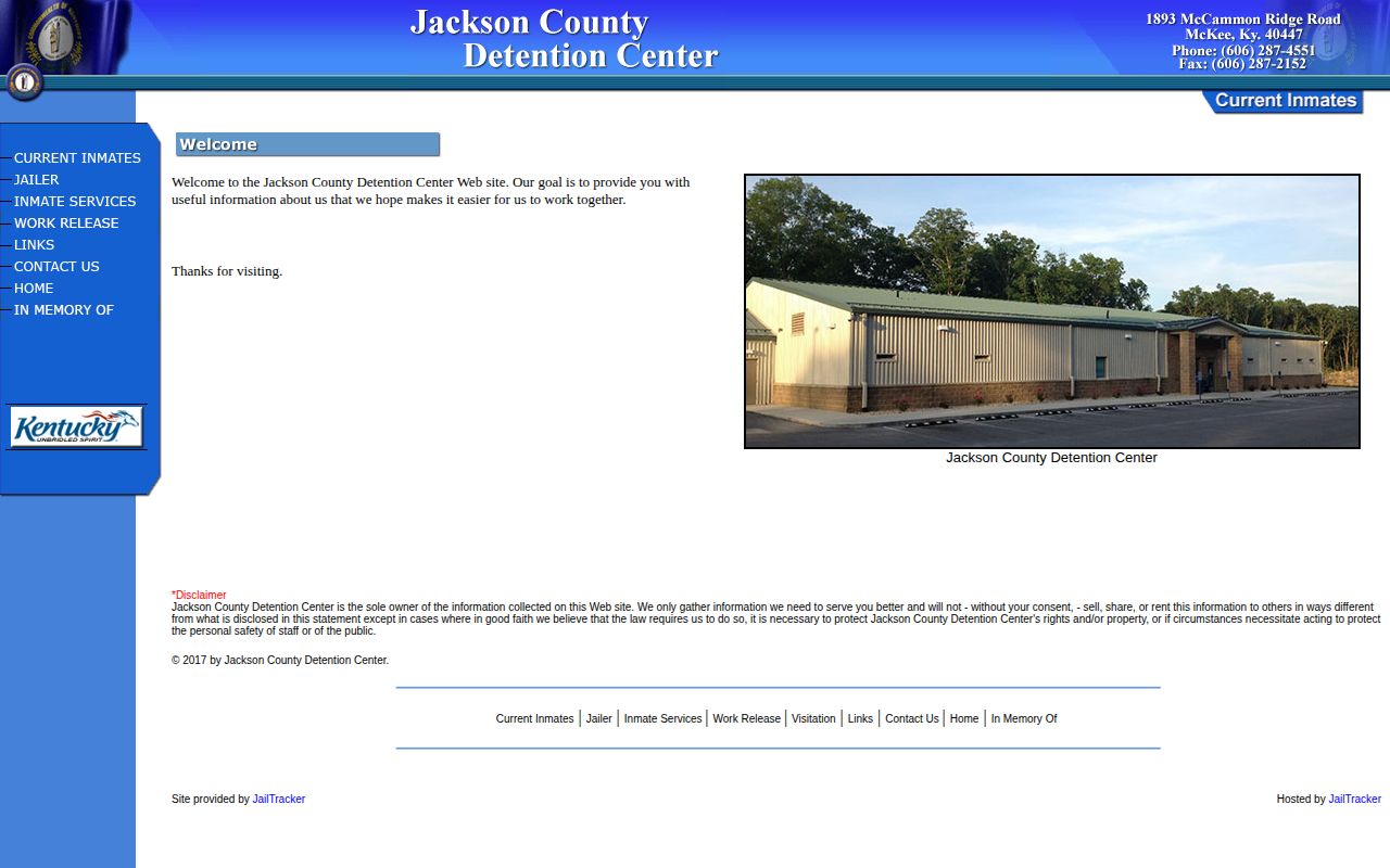 Jackson County Detention Center release records official site